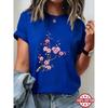 National Style Pink Plum Blossom Branch Print Women'S T-Shirt, New Chinese Literary Short Sleeve, Gentle Temperament Versatile Casual Top