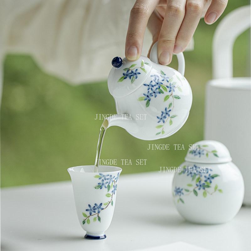 Ceramic Blue Flower Teapot Hand-drawn Kungfu Tea Set Chinese Small Capacity Teapot Hospitality Teapot Ball Hole Filter Teapots