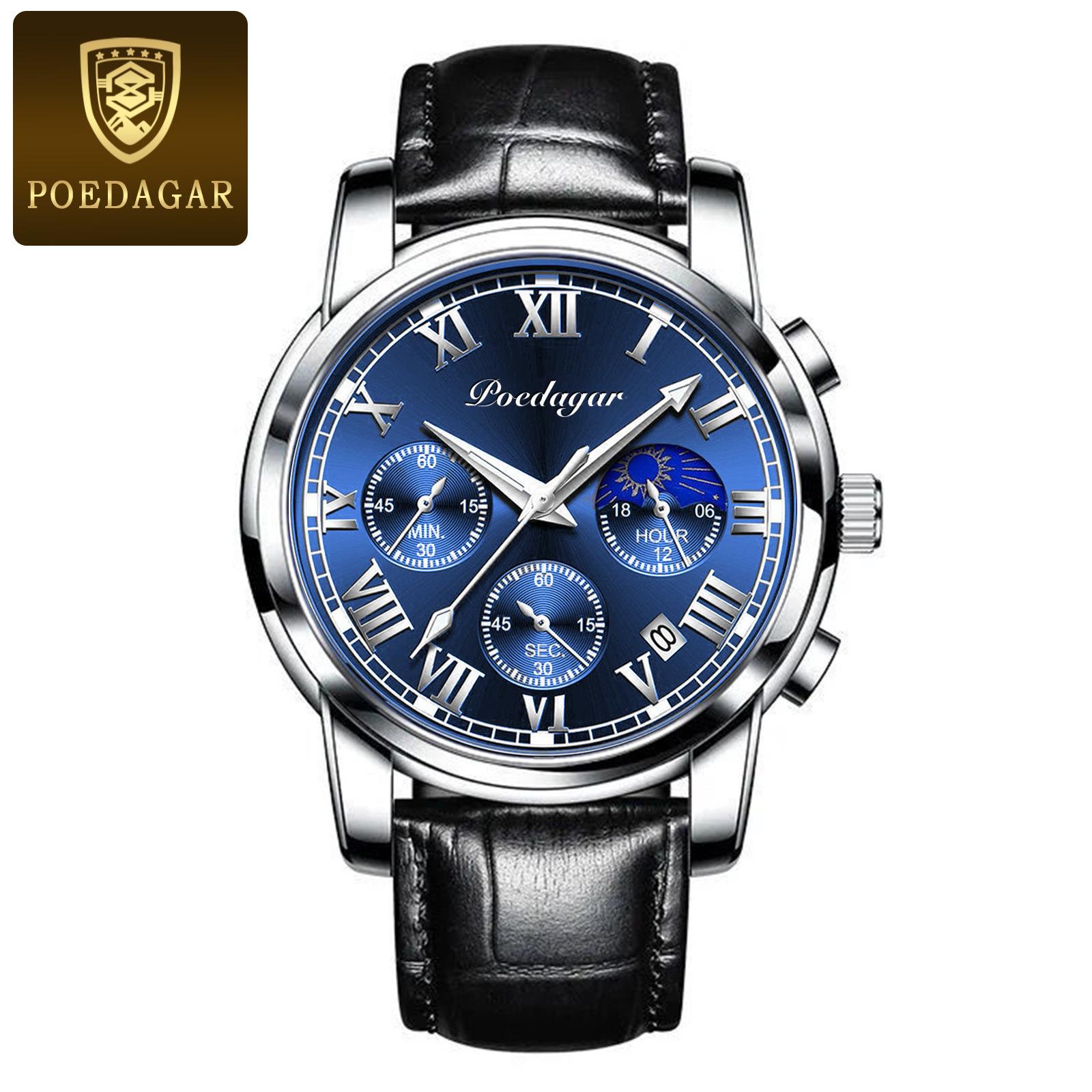 

POEDAGAR Новые роскошные мужские часы ТОП-бренда с коробкой, многофункциональные водонепроницаемые светящиеся мужские кварцевые часы
