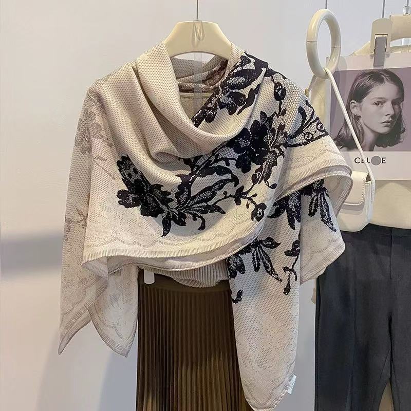 100% mulberry silk, 105 silk seri, French lace, floral large square scarf, women s summer thin handmade silk scarf 110*110cm