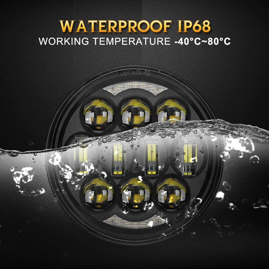 ZULOW Motorcycle 5.75" LED Chrome Headlight Kit with Bracket For VTX 1300 1800 (2002-2014), Black, LED, Polycarbonate Lens, Waterproof, Dustproof,