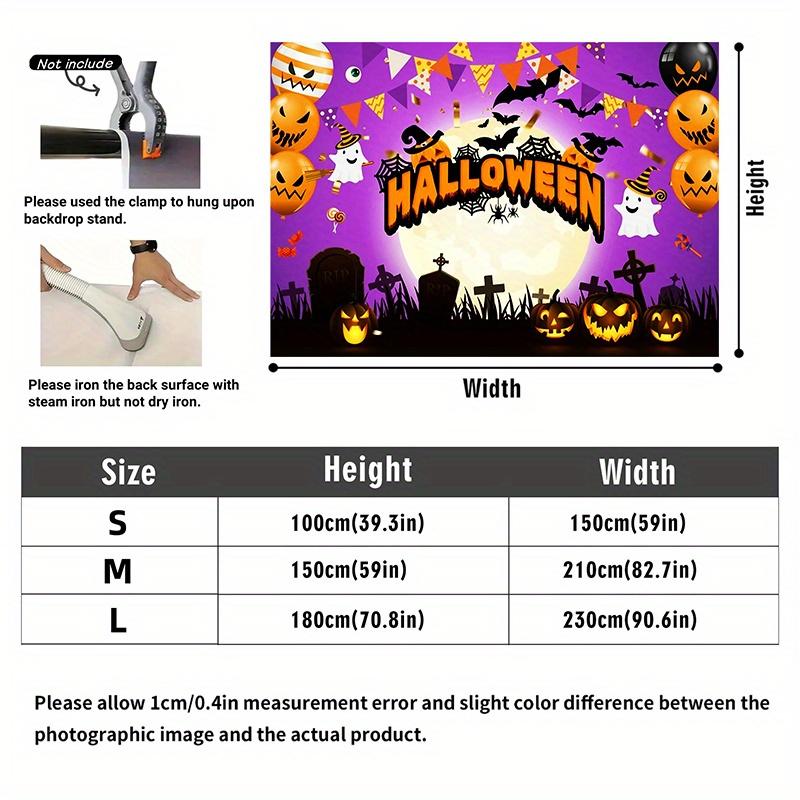 1 Pc 2D Flat Halloween Horror Cemetery Pumpkin Background Cloth Banner - Bat Ghost Jack-o-lantern, No Power Required——sjs