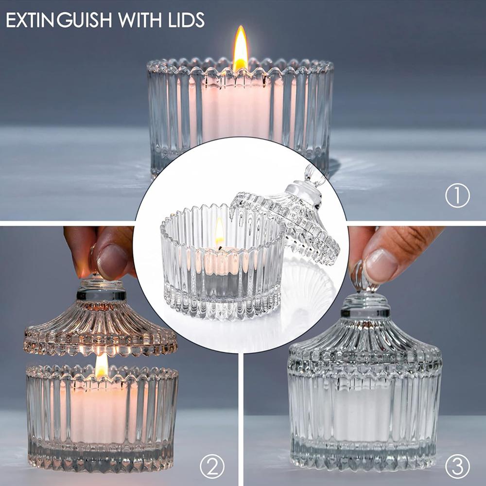 Votive Candle Holders with Lids, Tealight Candle Holders In Bulk, Glass Small for Table Centerpiece, Wedding, Home Decor