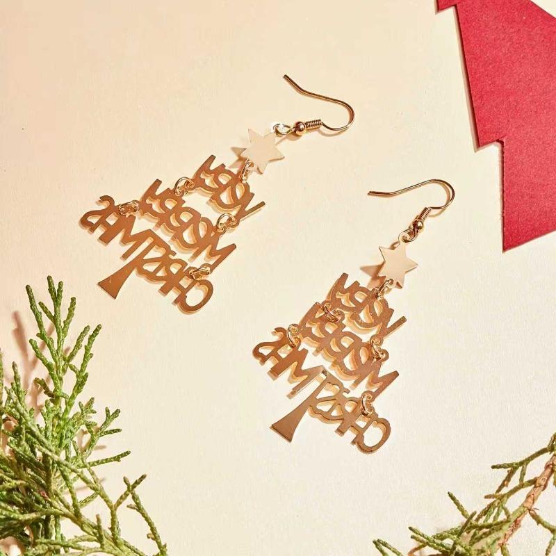 

Hot-selling fashion Christmas English letter holiday simple versatile earrings to celebrate the festival золотий жовтий колір