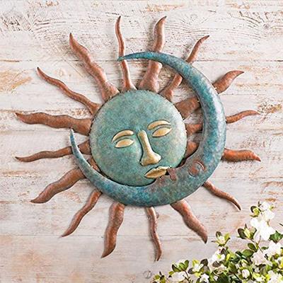 Décoration murale en métal avec soleil et lune - Décoration artisanale - Cadeau créatif - Décoration de jardin pour nouvelle maison