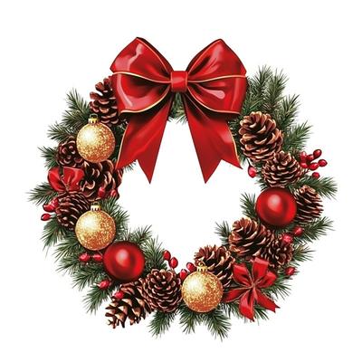 Kerststickers Krans Muurstickers Rode Strik Dennenappelpatronen Stickers Verwijderbaar PVC Vakantiedecor voor Woonkamer Slaapkamer Kantoor