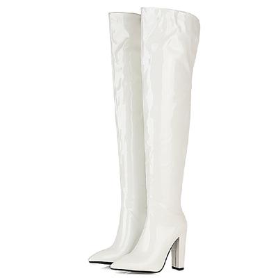 Sexy Tall Long Boot Women High Heels Patent White Yellow White Over the Knee High Boots Winter Party Nightclub Ladies Shoes