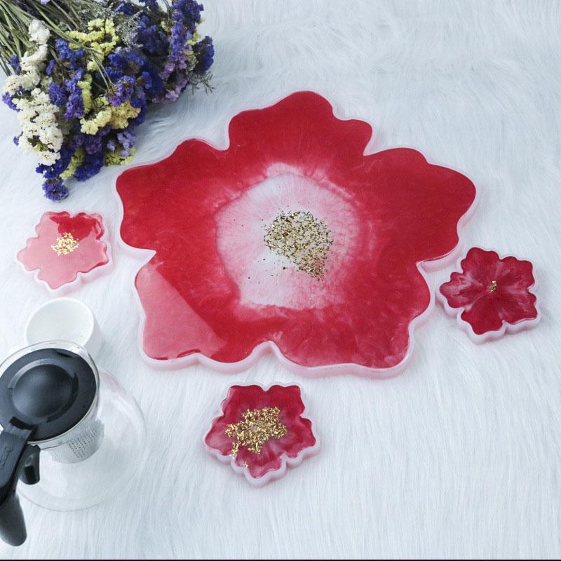 Tea Tray Coaster Silicone Mold Resin Agate Round Flower Mold DIY Mould