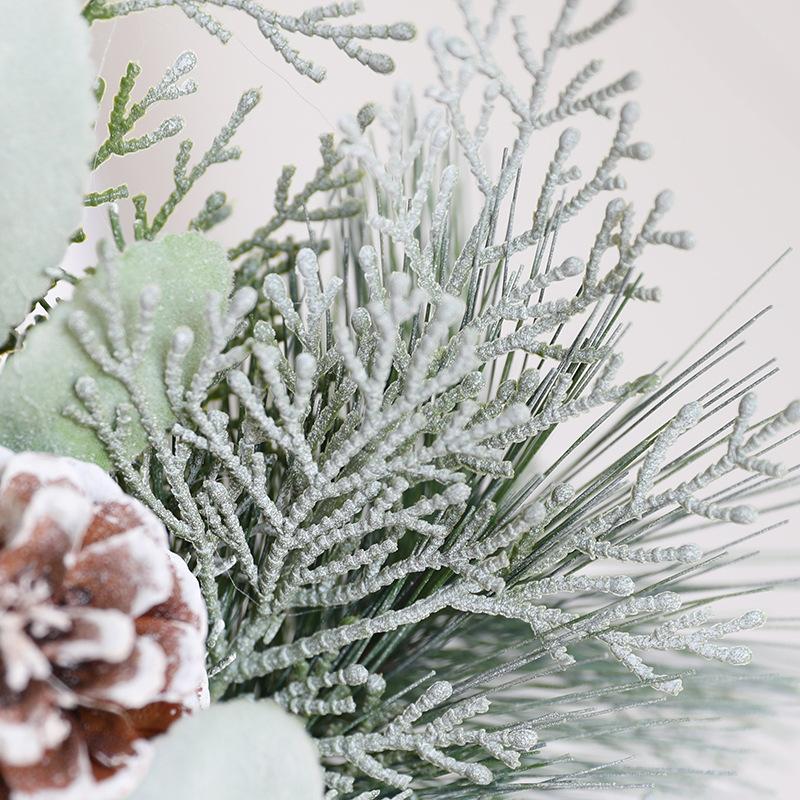 50Cm Pine Needles Mixed with Pine Cones Pe Sheep Ear Leaves Sprayed White Christmas Decorations Simulated Cypress Leaves
