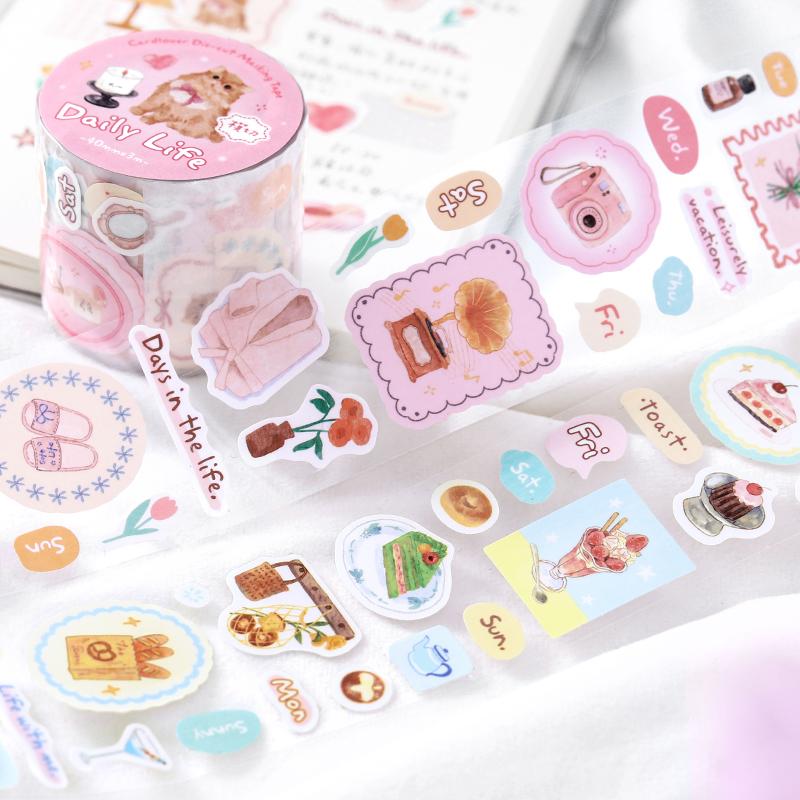40mm * 3m My self-healing checklist series Kawaii Ins daily label die-cut tape DIY diary scrapbook aesthetic Stationery