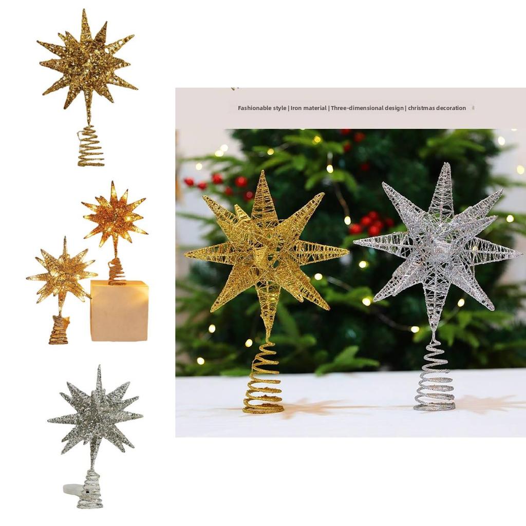 Christmas Tree Top Star Led Glitter Iron Art Decor For Holiday Celebration