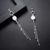 LUOTEEMI Silver Tone CZ Paved Circle with White Imitation Pearl Drop Multiple Chain Tassel Long Dangle Earring for Women Wedding