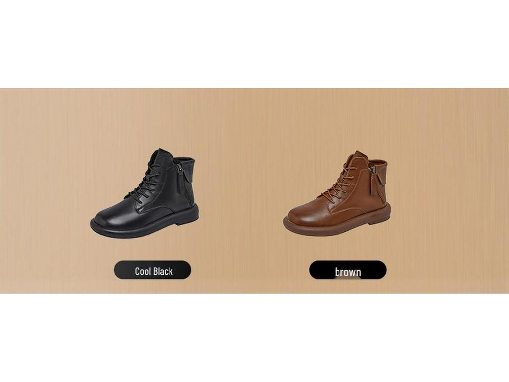 2025 Autumn Vintage Leather Women's Martin Boots with Dual Zippers - Korean Style, Flat Bottom Casual Shoes