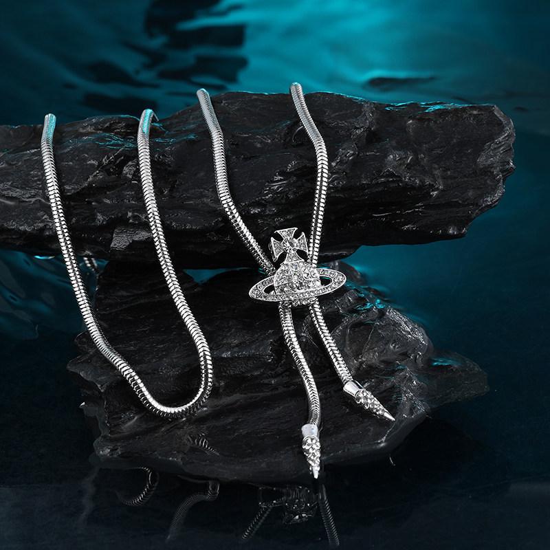 Saturn Zirconia Adjustable Tassel Necklace - Luxurious Women's Sweater Jewelry Accessory