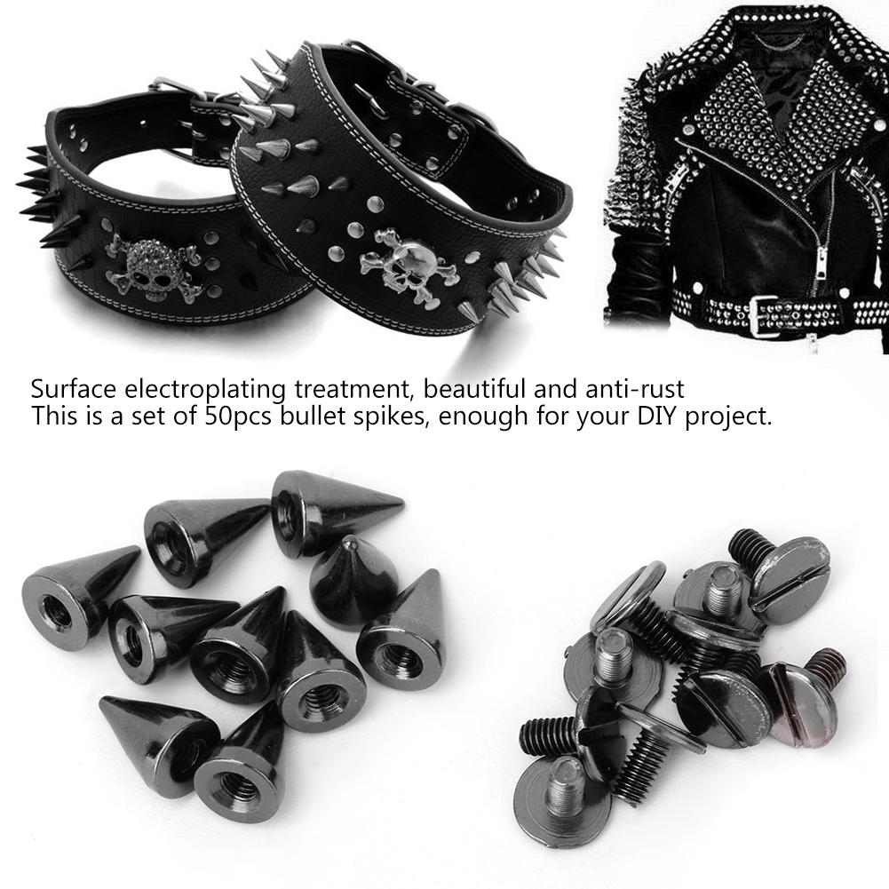 50pcs 7*10mm Bullet Spikes Punk Rivets Leathercraft Studs DIY Clothing Decoration (Gun Color)
