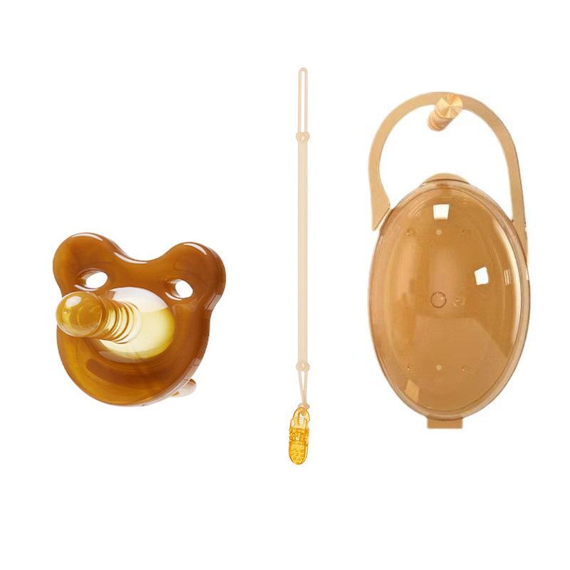 Round Flat Head Liquid Silicone Pacifier with Case & Anti-Drop Chain, Day/Night Use (2-Pack)