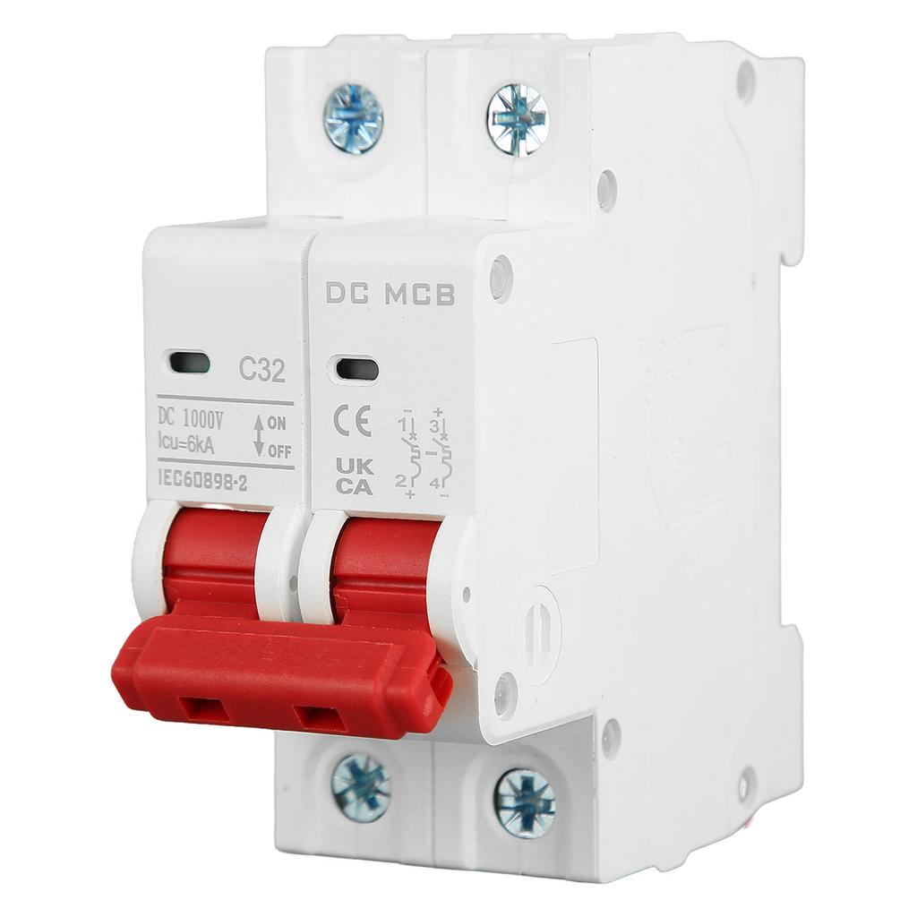 DC Miniature Circuit Breaker 2P 32A DIN Rail Mount DC1000V 6000A Segmented Capacity for Solar PV