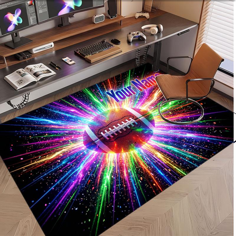 American Football Theme Soft Crystal Velvet Rug Custom Name & Text Print Non Slip Floor Rug for Bedroom Living Room