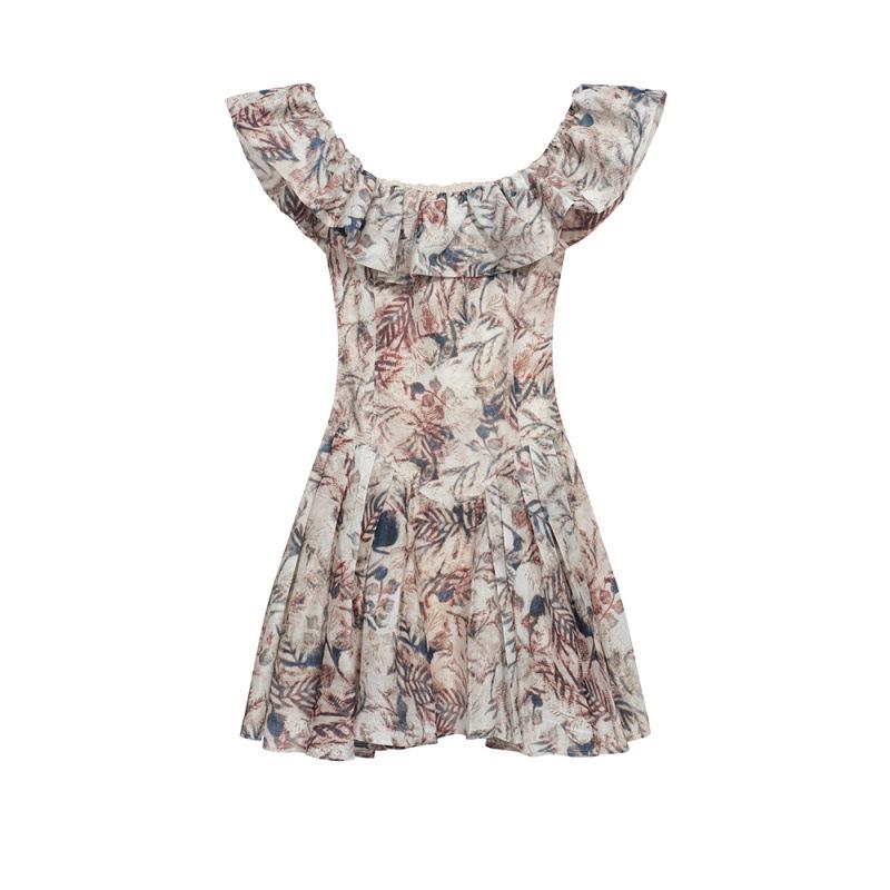 Spring/Summer 2026 French Retro Floral Off-Shoulder Waist-Cinched A-Line Dress