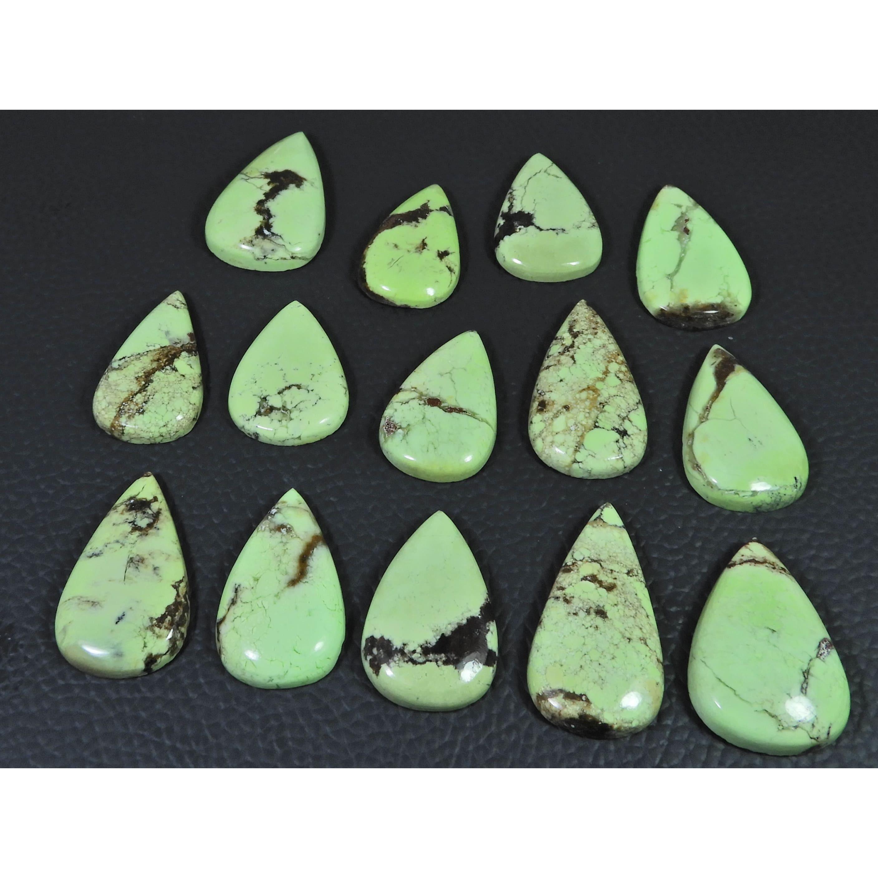260Cts. Natural Lemon Chrysoprase Pear Cabochon Loose Gemstone 14 Pcs Lot C-2491