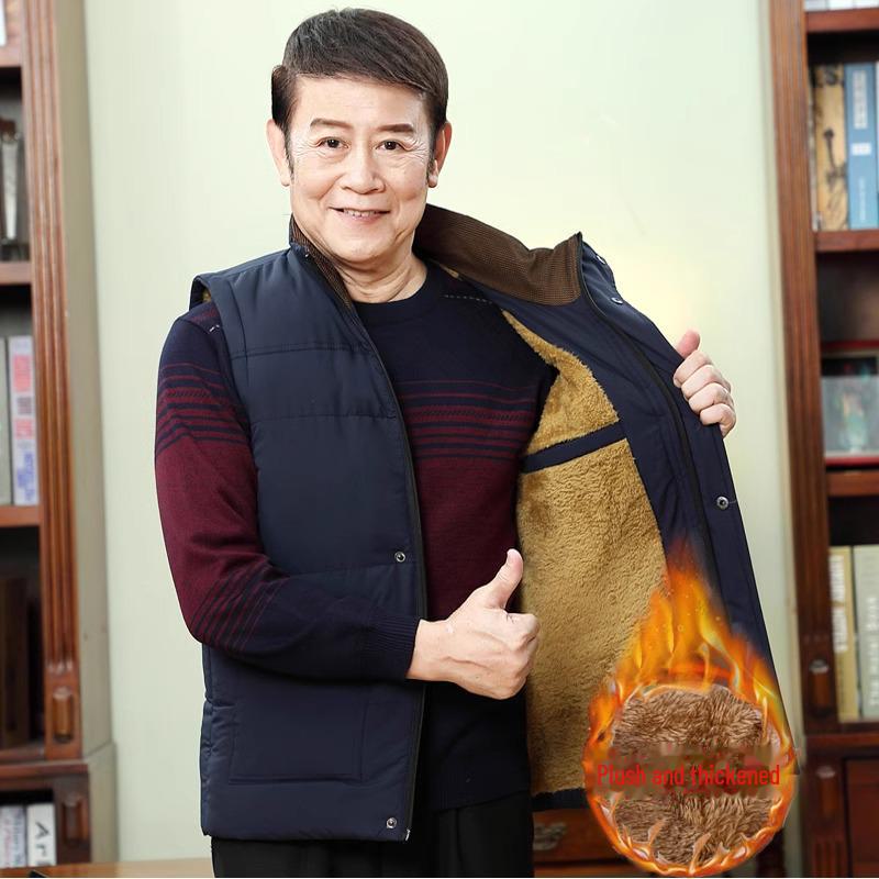 

Мужской зимний теплый хлопковый жилет с бархатной подкладкой для людей среднего и пожилого возраста - удобная куртка-жилет для папы M