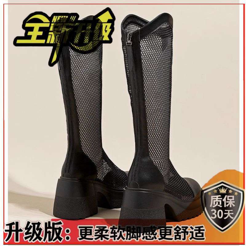 Boots Women's 2025 Summer Thick-soled Thin Mesh Hollow Breathable Boots Single Boots Small Thick High Heel Cool Boots