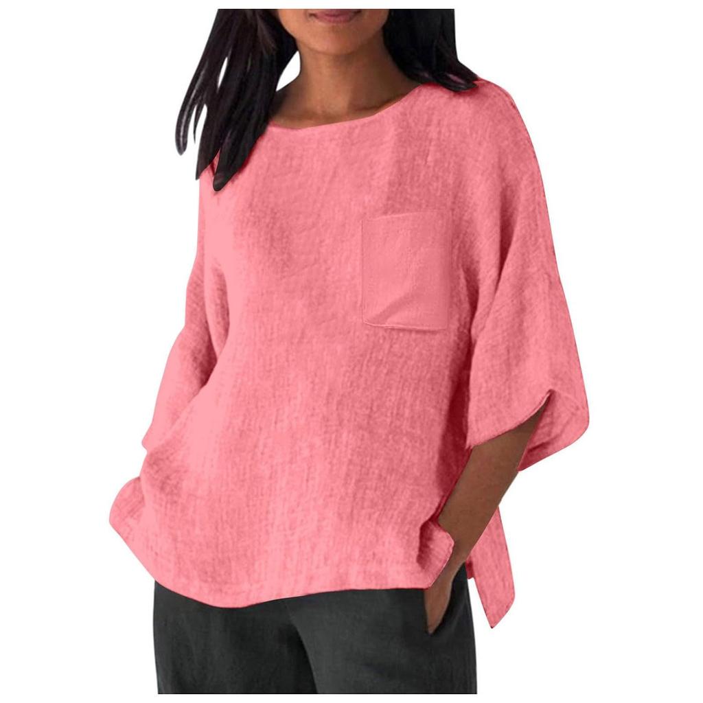 Women's Casual Loose-Fit Linen 3/4 Sleeve Top