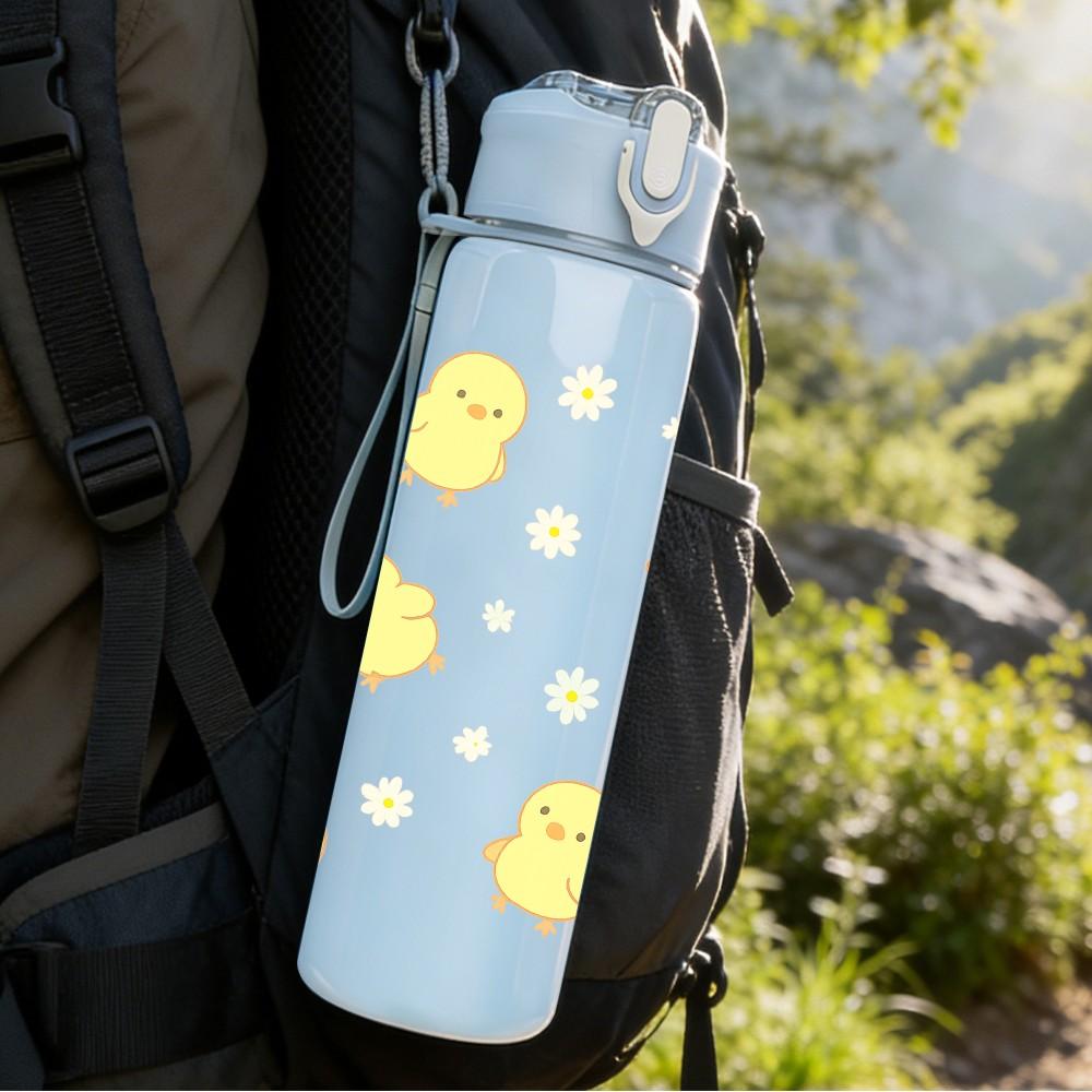 1PC Little Yellow Chicks Pattern 750ml Color Plastic Sports Water Bottle Leakproof Flip Straw Lid Suitable for Sports Office Home Use