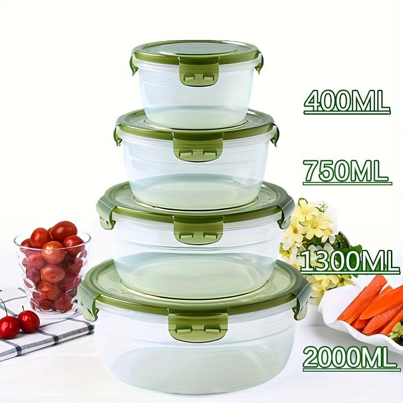 4Pcs Plastic Bowls with Lid Leakproof Food Storage Container Meal Prep Containers Bento Box, Microwave-Safe Round Lunch Boxes