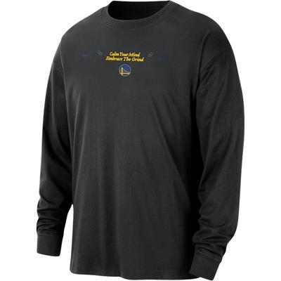 X Collaborazione NBA Golden State Warriors Courtside Maglietta Casual a Maniche Lunghe Girocollo Vestibilità Ampia Uomo Top Neri HQ0673-010