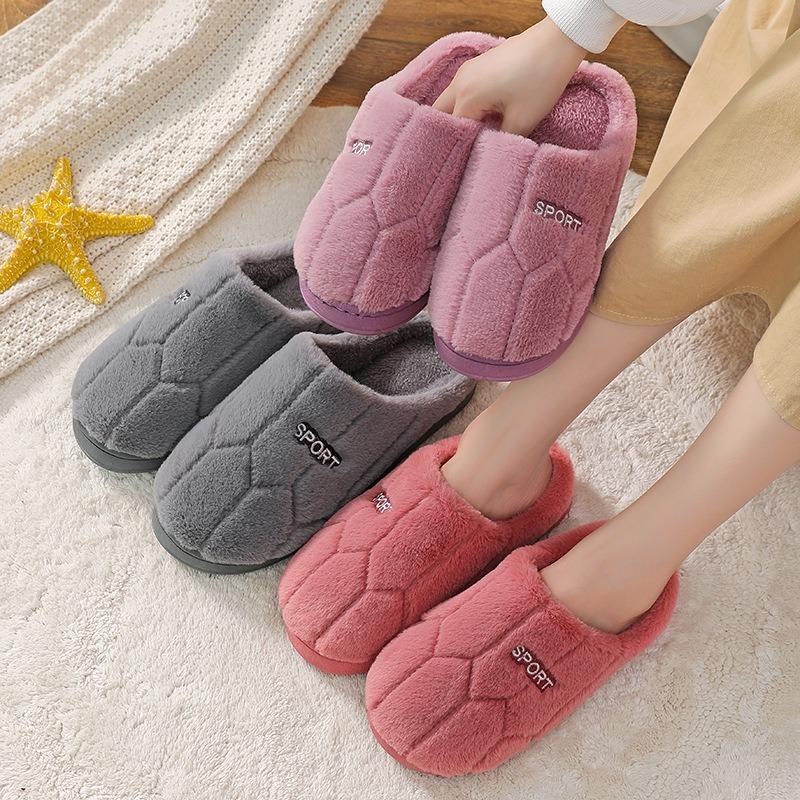 Autumn Indoor Home Couple Wool Slippers Warm Shoes Confinement Non-slip Velvet Men's Cotton Slippers Women