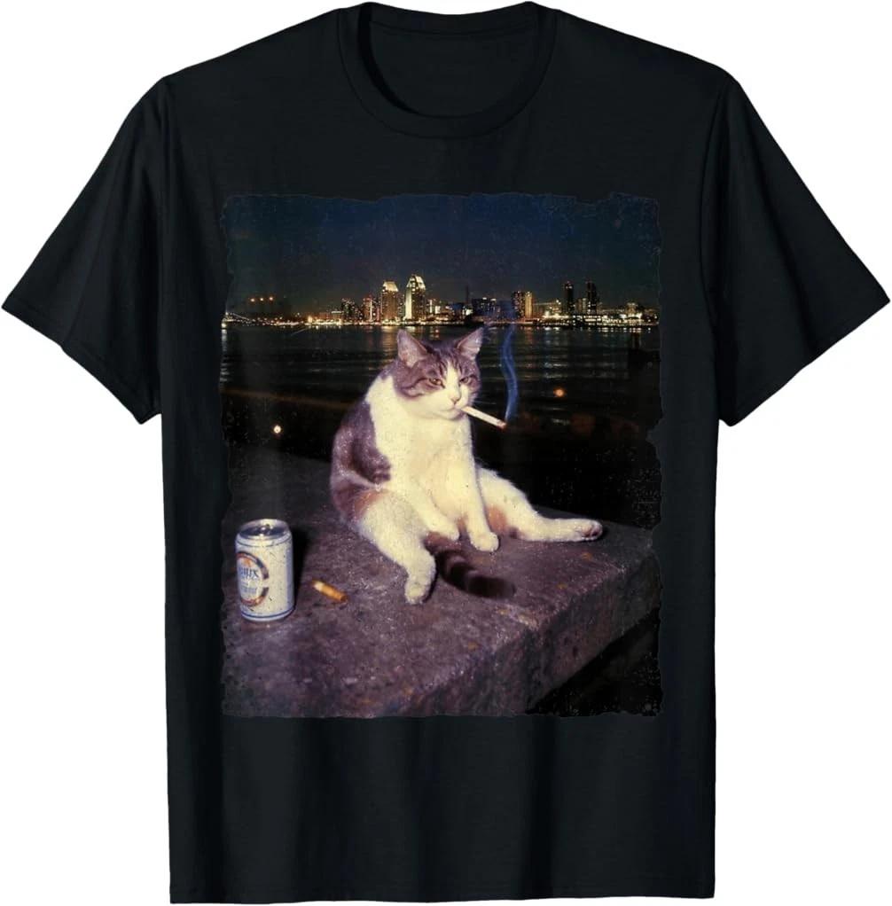 Кот-курильщик Забавный курящий кот Мем Глупая футболка 2XL