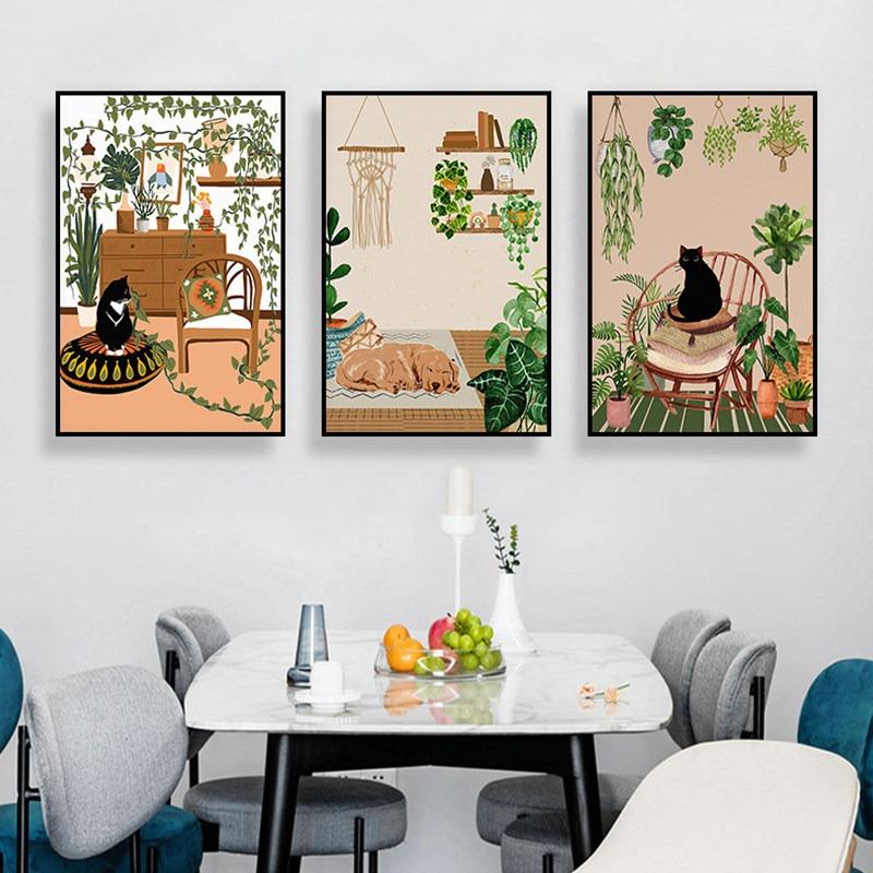 Bathroom Decorative Painting Cat American Retro Toilet Bathroom Canvas Painting Wall Art Poster for Modern Bathroom Home Decor
