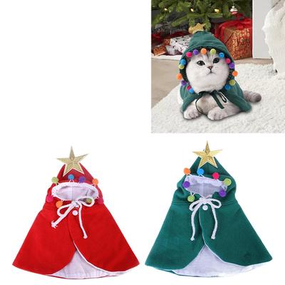 Christmas Cat Cloak Costume with Star and Pompoms Christmas Pet Clothes  Xmas Cat Dress Up Clothes for Cat and Small Dog