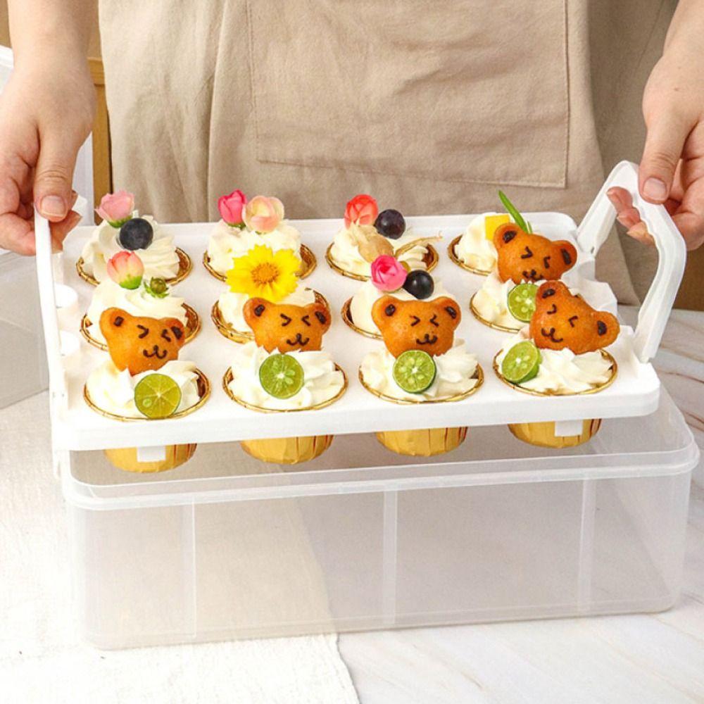 2-stöckiger Cupcake-Träger Rechteckige Cupcake-Behälter Bäckereiwerkzeug Cupcake-Aufbewahrungsbox Picknick
