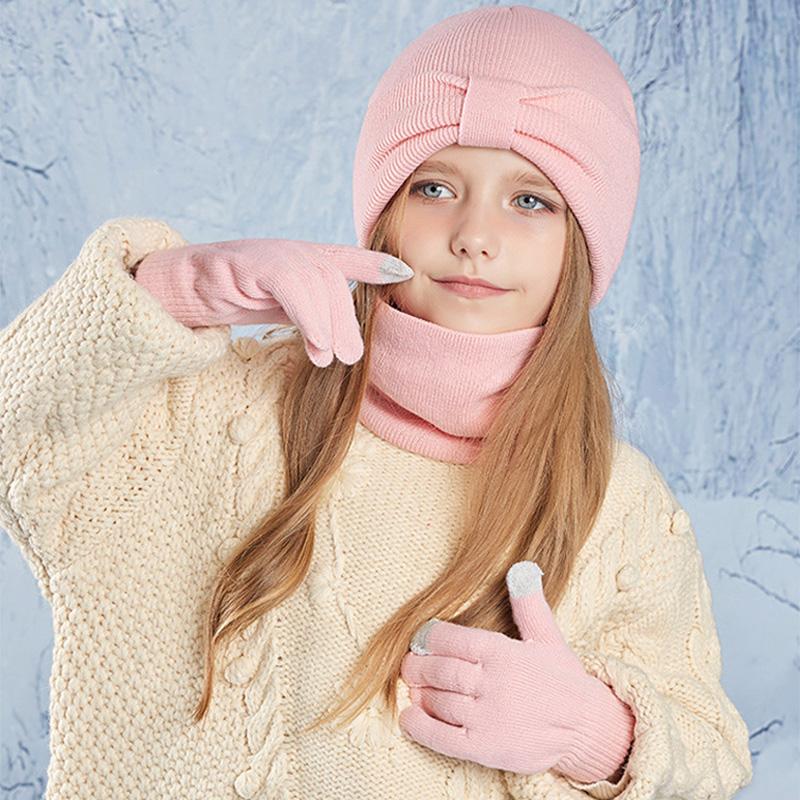 3-teiliges Winter-Mützen-Set für Kinder, Beanie, Schal, Handschuhe, warme Ohren, Strickmütze für Mädchen und Jungen, Kappe, Nackenwärmer, Outdoor, 3–8 Jahre