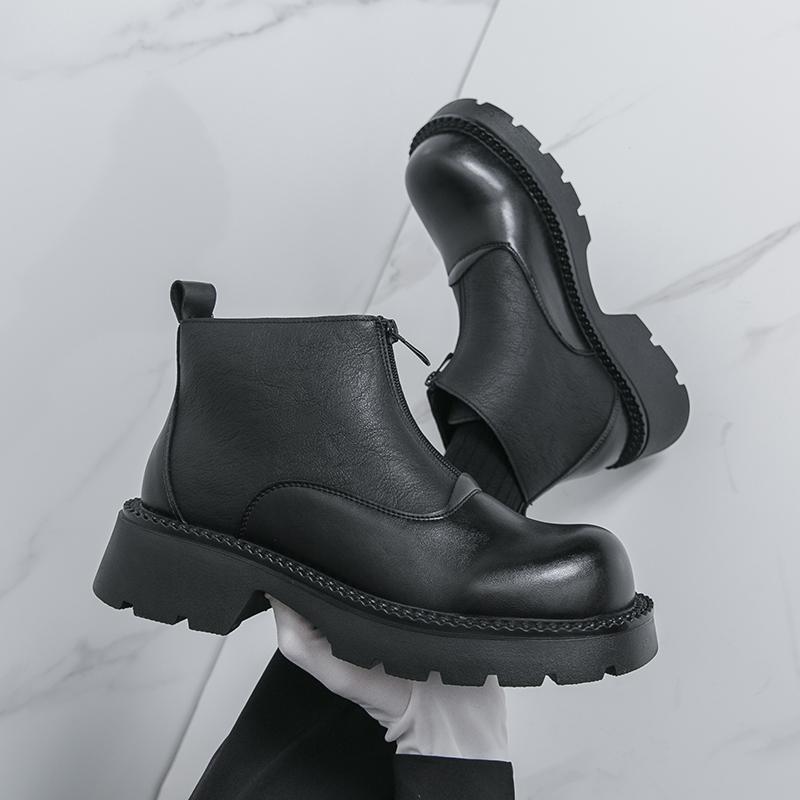 Fashion British Style Mens Chelsea Boots Pu Leather Pointed Toe Ankle Boots Thick Bottom Business High Top Shoes Outdoor Versatile Botas