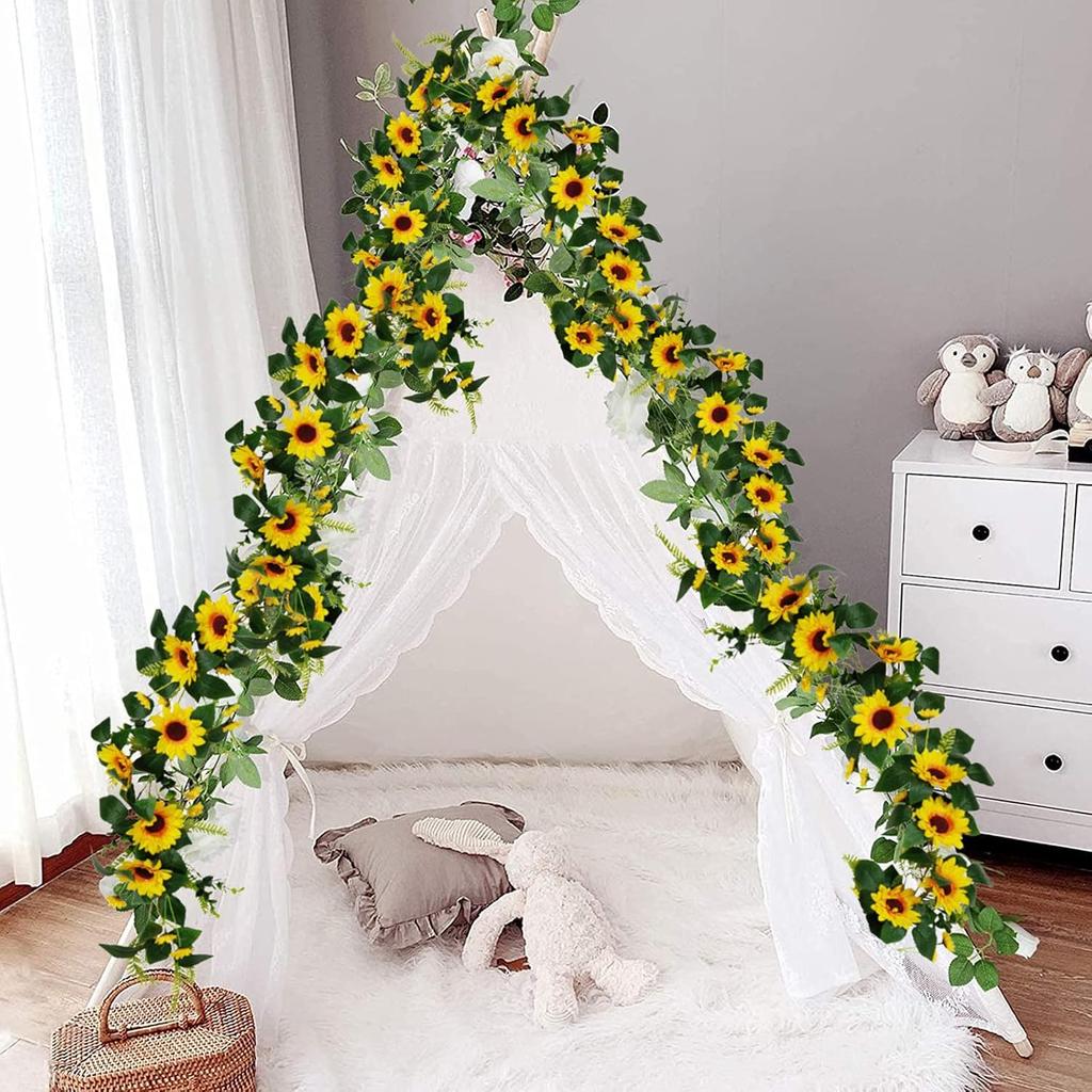 Artificial Sunflower Garland Eucalyptus Vine Artificial Rose Flowers Wreath with Green Leaves for Wedding Party Table Christmas Decoration