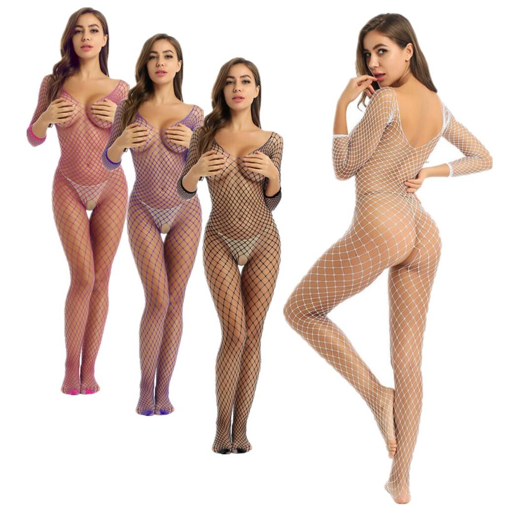 Women's Lingerie Fishnet Full Body Stockings One Piece Bodysuit Nightwear Pantyhose
