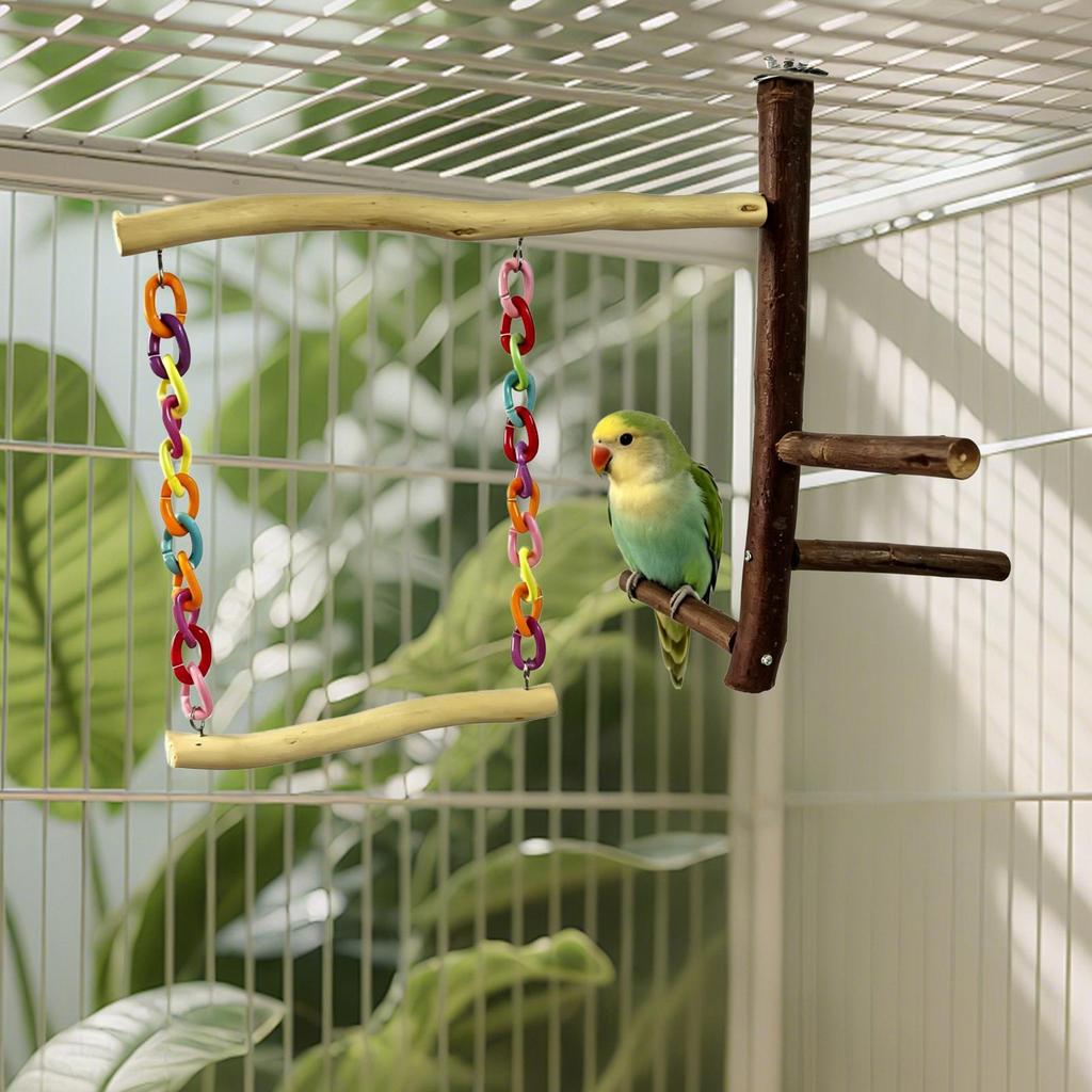 Bird Swing Chewing Standing Wooden Decor Bird Perch Stand for Budgies Small Parrots Bedding Living Room Home Indoor Outdoor