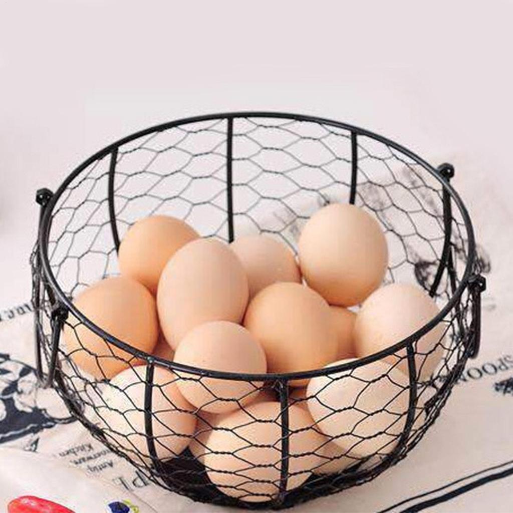 Egg Baskets Kitchen Storage Metal Wire Egg Basket Round Farmhouse Style Egg Collector Basket Large Storage Basket for Fresh Eggs