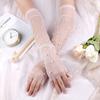 Damen Perlenbesetzte Durchsichtige Tüll Fingerlose Lange Armstulpen Braut Hochzeits Handschuhe Transparentes Netz Armabdeckung für Abendkleid Party Foto Requisiten