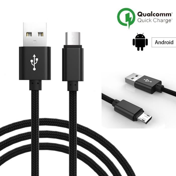 Câble Micro USB - PROSHOP - 1M - Nylon Noir - Compatible Android - Connecteur Micro USB