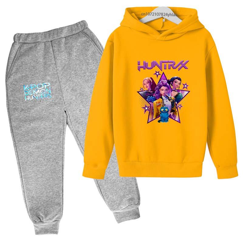 Kpop Demon Hunters Hot Cartoon Print Kids Autumn Spring Casual 2pcs Hoodie+Pants Tracksuits 2-13 Years Boys Girls Clothes Sets