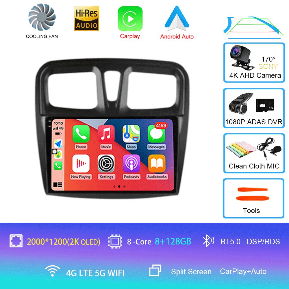 For Renault Logan 2 Sandero 2 2012-2019 Car Radio Android 14 Carplay Auto 2K Screen Multimedia Player Autoradio Stereo Head Unit