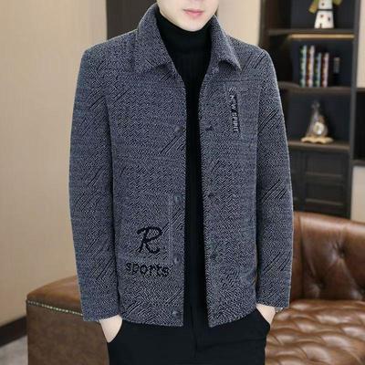 Men's High-End Velvet-Lined Wool Coat - Versatile Winter Jacket for Mid-Aged Dads