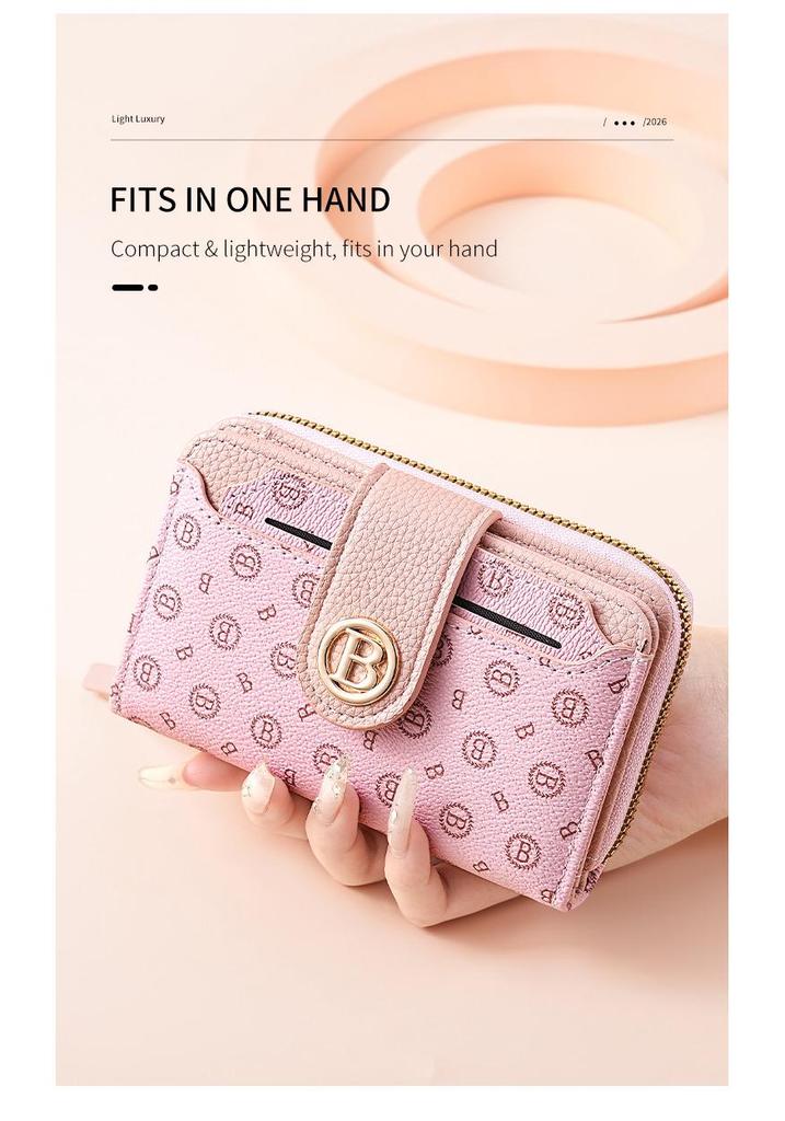 Women's Medium-Length Wallet with Button and Zipper - European & American Style