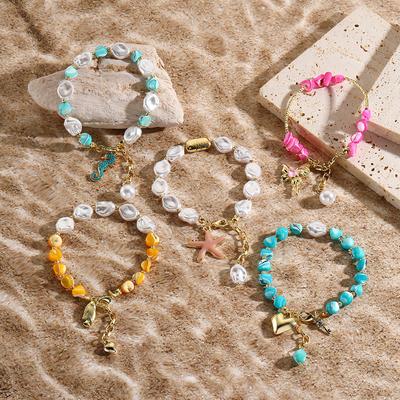 Bohemian Style Simulation Pearl Shell Bracelet Seaside Souvenir Jewelry for Women