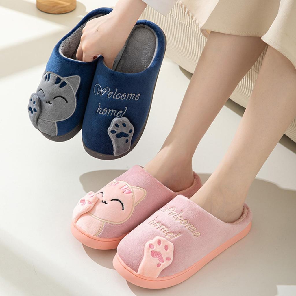 Cat Room Cute Cat Cushioned Cold Faux Fur Room Sandals [Mies'] Slippers, Print, Non-Slip, Quiet, Cotton, Warm, Weather, Slippers,