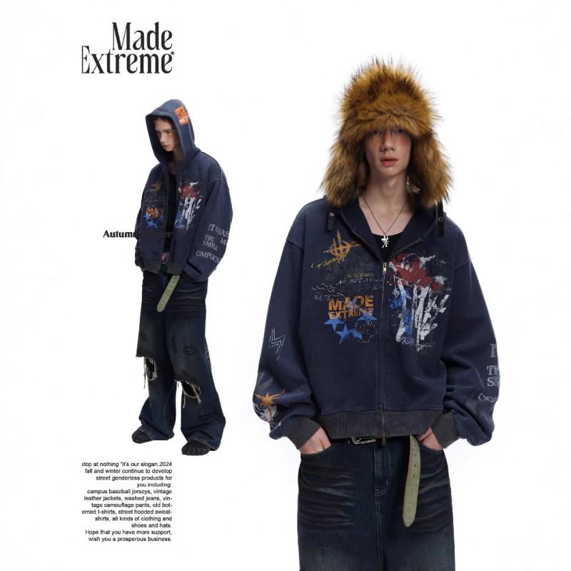 Unisex Hip Hop Graffiti Print Hooded Sweatshirt Loose Fit Long Sleeve Casual Streetwear